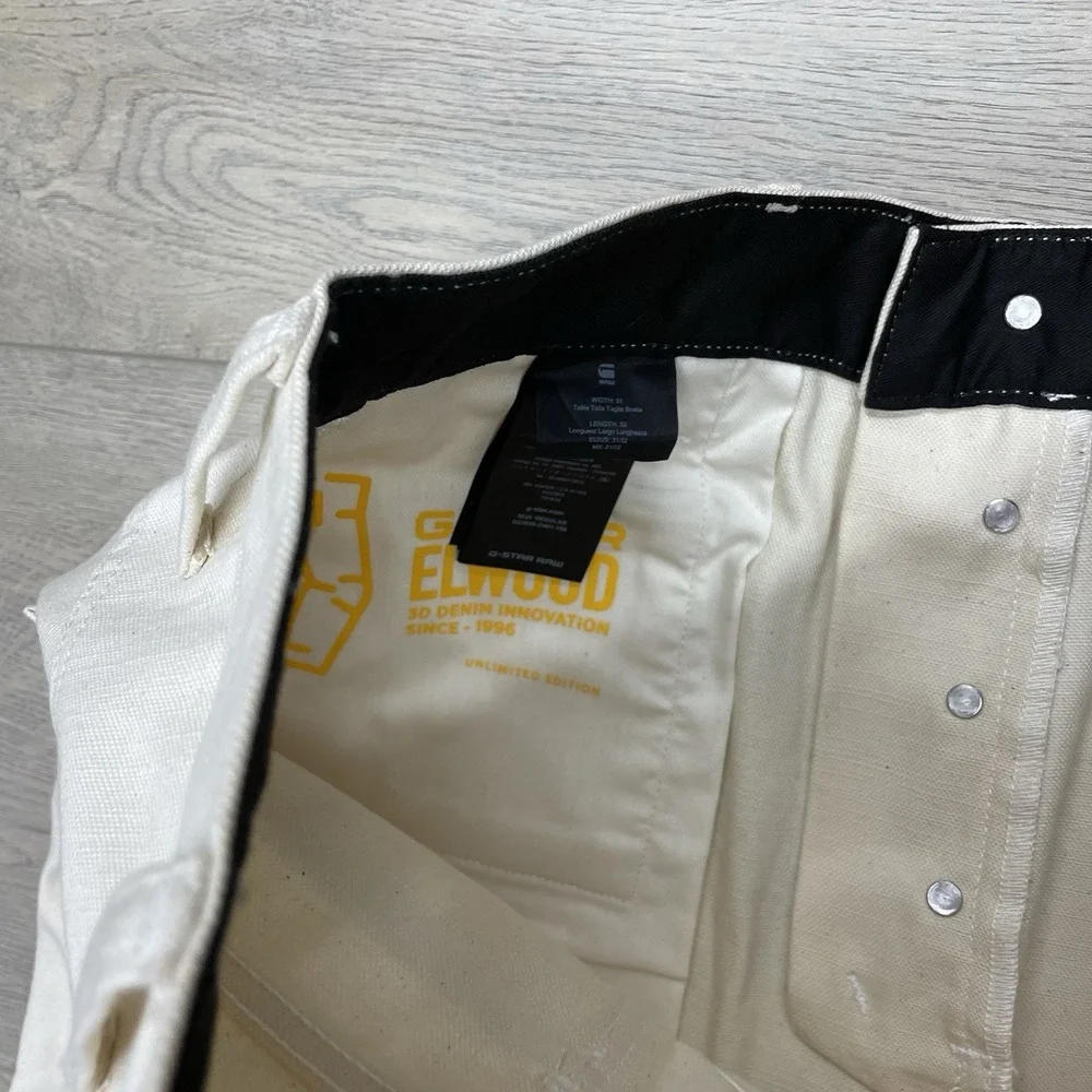 NWT G-Star Raw Elwood 5620 Jean Pants Moto Off White Men Sz 31x32 Duckman
